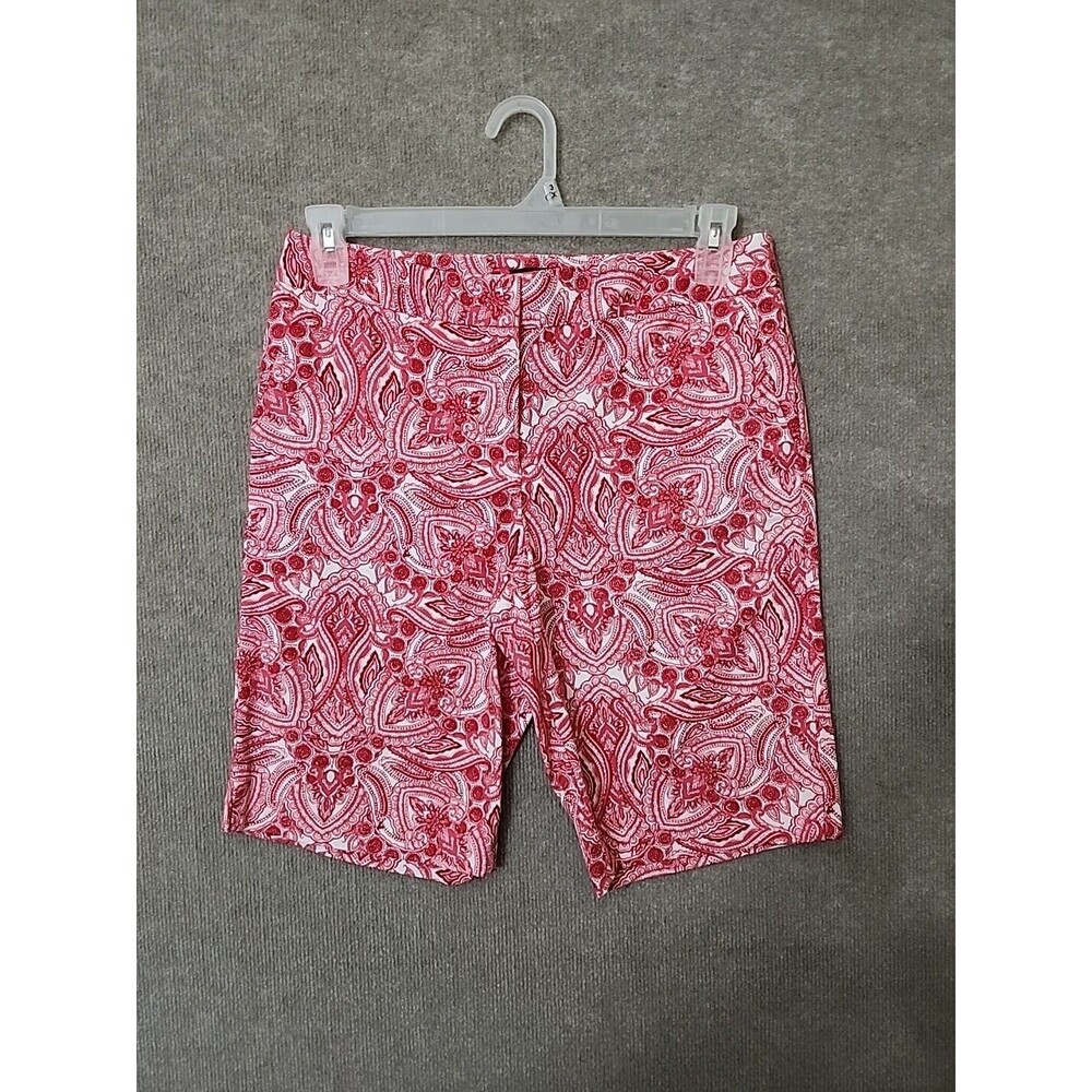 Talbots Bermuda Shorts Womens 6 Pink Red Floral Paisley Cotton Stretch